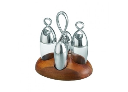 Nambe Infinity Salt & Pepper, Oil & Vinegar Set